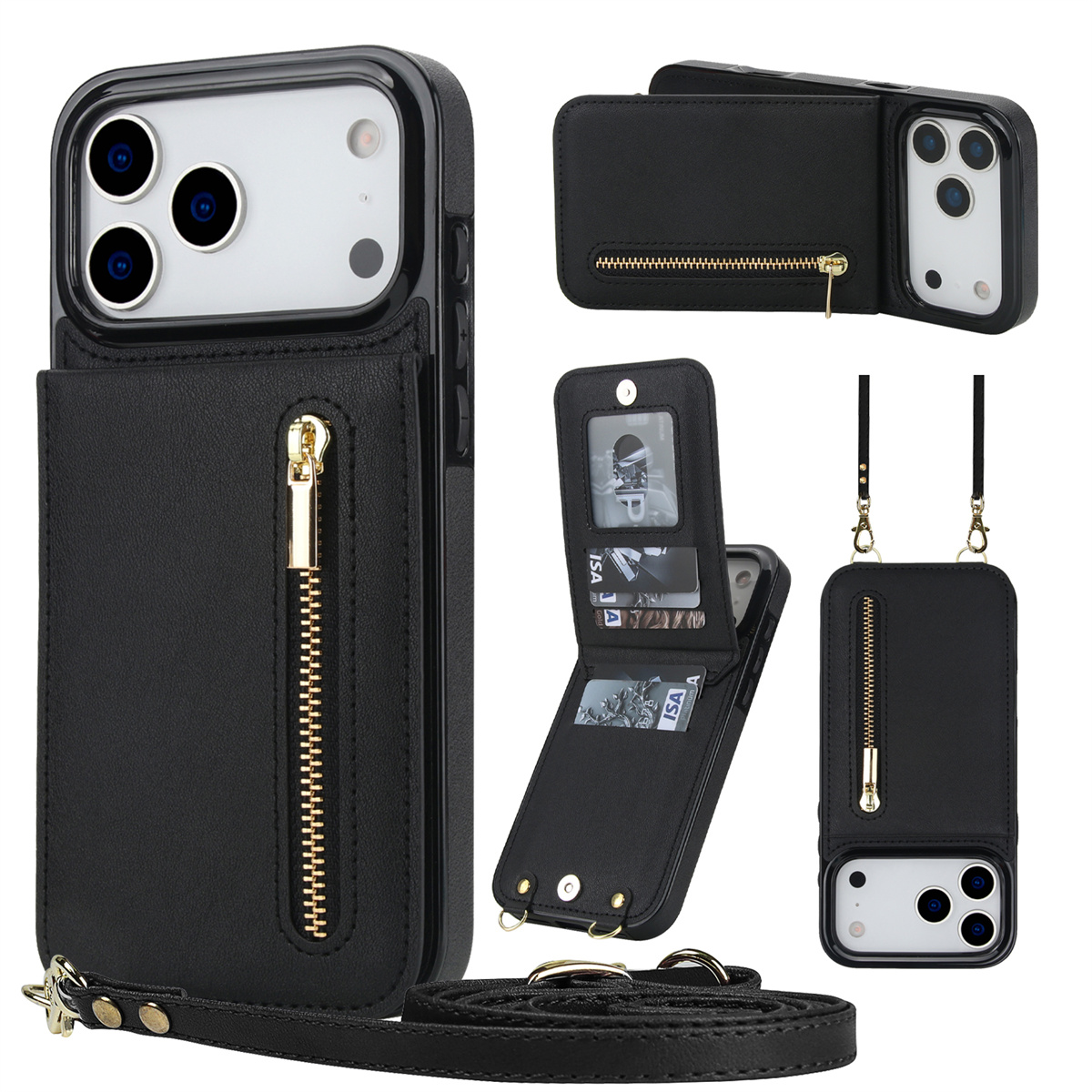Leather Wallet Card Holder Phone Cover - Dompet dengan Ritsleting dan Tempat Kartu,