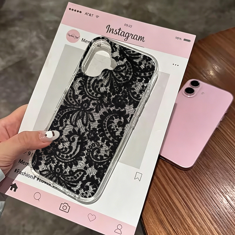Clear Shockproof Bumper Case - Casing Ponsel Transparan Motif Bunga Renda