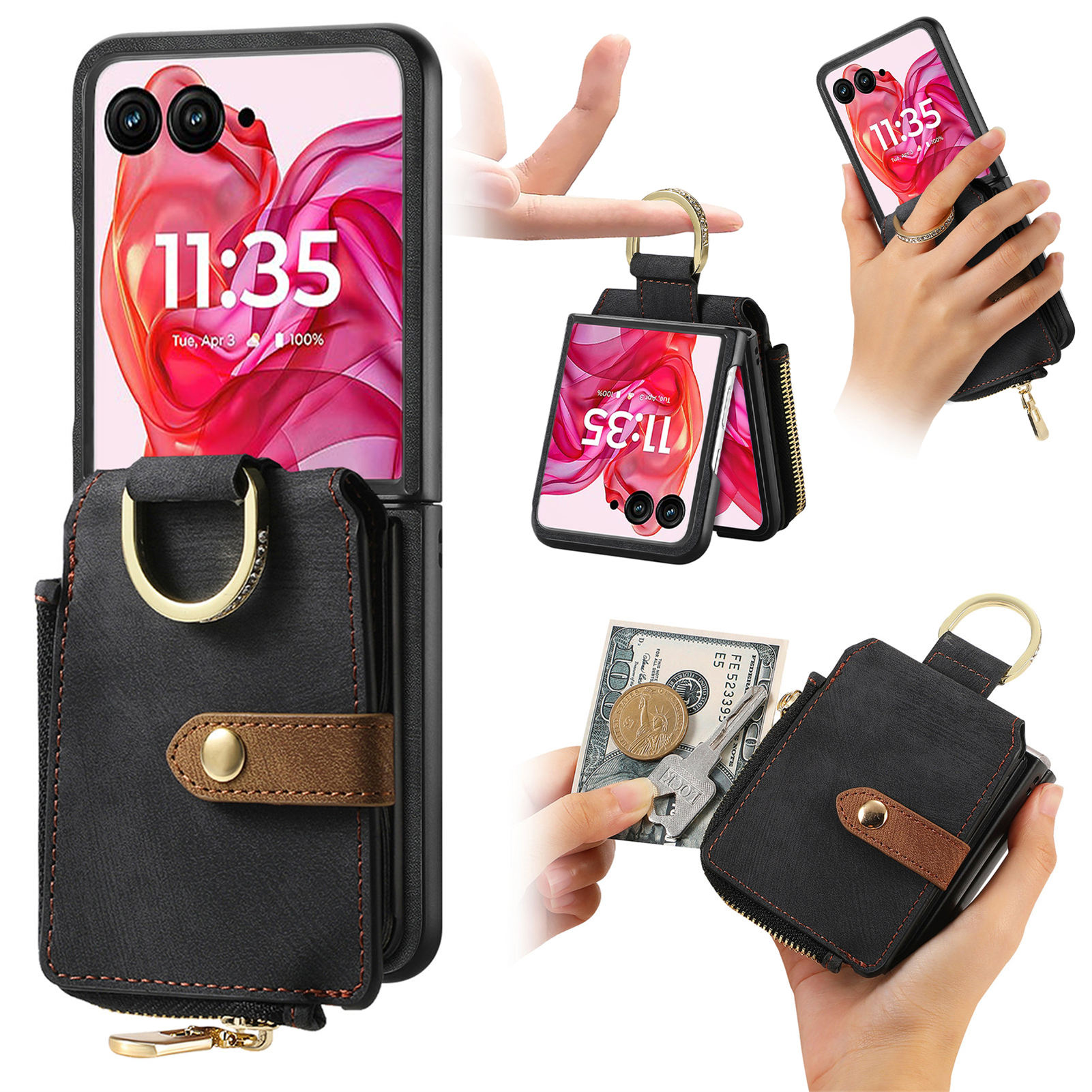Casing Ponsel Kulit PU dengan  - Leather Wallet Card Holder Phone Cover ulasan dan harga