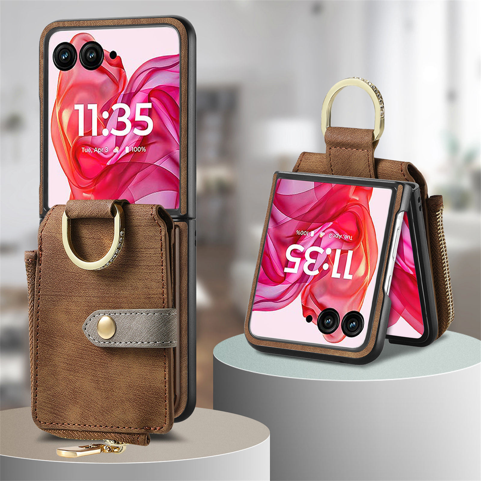 Casing Ponsel Kulit PU dengan  - Leather Wallet Card Holder Phone Cover ulasan dan harga